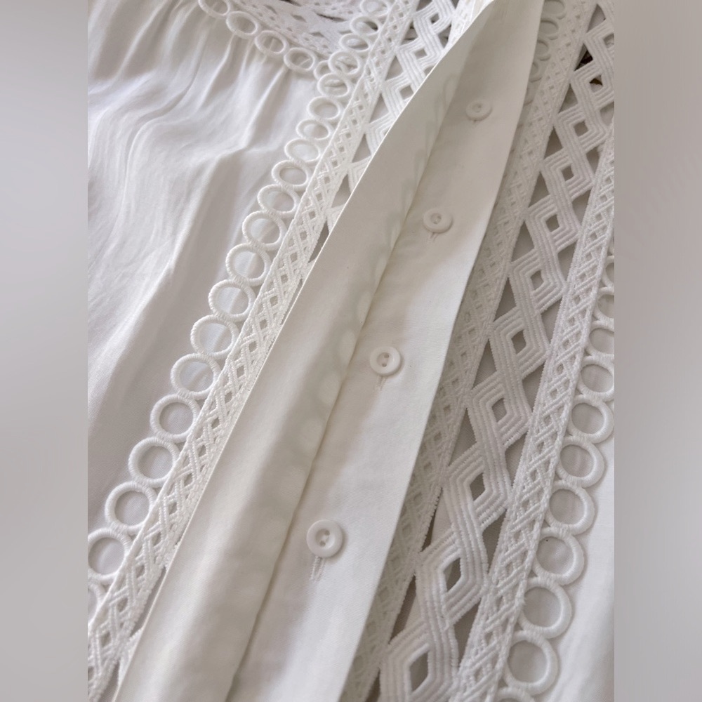 F21 Forever 21 Crochet Woven Lace Cutout Ivory White Blouse Womens L Large 8 - Picture 10 of 17